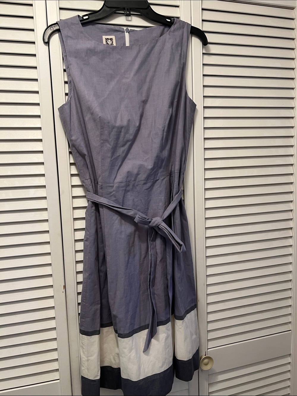 Cotton On Sleeveless Slate-Blue and White Tie-Waist Midi Dress